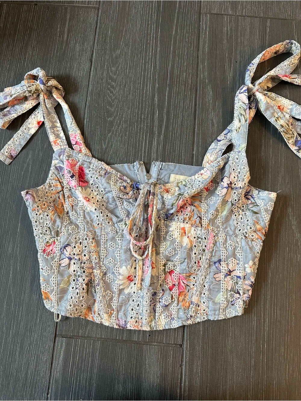 Dance & Marvel Light Blue Floral Tie-Strap Crop Top